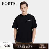 PORTS寶姿男裝夏季時尚休閑刺繡短袖圓領(lǐng)T恤 黑色 S