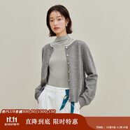 茵曼復古花邊絨感開衫毛衣2025秋季女裝新款通勤長袖針織外套 灰色 M