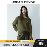 UR秋季新款女裝復(fù)古慵懶風(fēng)撞色字母絞花針織衫UYY940038 灰綠 XL