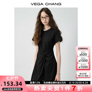 VEGA CHANG小個(gè)子連衣裙2025年夏裝新款不規則裙擺顯瘦t恤短裙子 暗夜黑 M