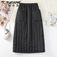啄木鳥(niǎo)（TUCANO）羽絨棉裙一片式輕薄夾棉半身裙女冬季外穿擋風(fēng)保暖A字裙 黑色（豎條紋） L