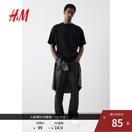 H&M男裝T恤2024年秋季新品休閑柔軟棉質(zhì)直筒圓領(lǐng)短袖上衣1074658 黑色039 M 175/100