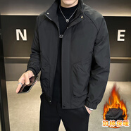 花花公子（PLAYBOY）時(shí)尚夾克男士加厚外套秋冬裝夾棉潮流短款上衣純色休閑百搭男裝 黑色 M