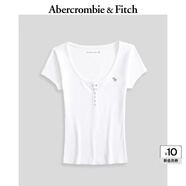 ABERCROMBIE & FITCH女裝24夏經(jīng)典小麋鹿美式復古辣妹歐若風(fēng)亨利式短袖T恤358101-1 白色 XL (170/112A)