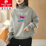 皮爾卡丹（pierre cardin）加絨加厚新款冬裝文藝韓版外套百搭寬松衛衣女高領(lǐng)上衣女裝新品 灰色A129 LOP-POP L 建議80-100斤