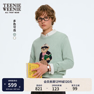 Teenie Weenie小熊毛衣女2025年春季新款潮流萌趣大熊嵌花圓領(lǐng)針織毛衣女 薄荷色 M