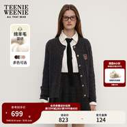 Teenie Weenie小熊女裝毛衣秋舒適學(xué)院風(fēng)綿羊毛絞花針織開衫軟外套 煤灰色 XS
