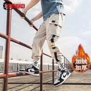 邊七港仔文藝男褲子工裝褲男潮牌束腳褲春秋季韓版潮流寬松九分哈倫褲 CSPK41加絨卡其色 XL