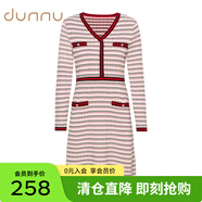 敦奴連衣裙V領(lǐng)中長(zhǎng)款針織毛衣裙女 酒紅 L