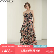 COCOBELLA荷葉邊花卉植物印花掐腰帶胸女墊碎花吊帶連衣裙FR0077 西西里慢舞 XL