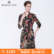 沐蘭MORELINE修身印花連衣裙長(cháng)袖中長(cháng)款熟女及膝名媛熟女連衣裙5621103 圖片色 L 40
