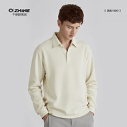 千紙鶴男裝男士高端長(cháng)袖t恤秋季新款商務(wù)休閑polo衫翻領(lǐng)上衣81183 02C白杏 M