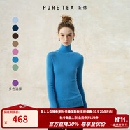 茶·愫【明星同款】puretea茶愫高領(lǐng)針織衫女堆堆袖打底毛衣秋季新款 湖藍(lán)（高領(lǐng)） M