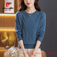 皮爾卡丹（pierre cardin）早秋羊毛衫女新款2025秋季針織衫上衣媽媽洋氣低領(lǐng)毛衣打底衫春秋藍(lán)色M