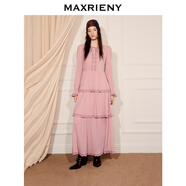 MAXRIENY【商場(chǎng)同款】東歐游牧風(fēng)連衣裙民族風(fēng)x型收腰長(zhǎng)袖長(zhǎng)裙冬 櫻花粉R00 M
