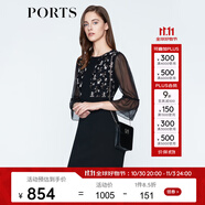 PORTS寶姿 新品 女裝優(yōu)雅喇叭袖收腰連衣裙LN8D187KWB008 黑色 XS (2)