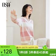歐莎（OSA）【香草云衫】草甸綠條紋V領(lǐng)針織衫毛衣女長袖上衣2025秋季新款 粉色 S