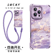 莓努 蘋(píng)果12promax手機殼新款可背斜挎掛繩iPhone12pro液態(tài)硅膠水波璃浪四角防摔女十二保護套 草紫色-水波璃浪紫A-掛件B182 蘋(píng)果12
