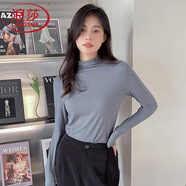 浪莎打底衫女士秋季新款半高領純色百搭長袖中領上衣內搭針織衫 煙灰色(均碼80斤-130斤) 均碼