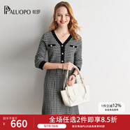 帕羅（PALUOPO）【優(yōu)雅小香風(fēng)】山羊絨連衣裙新秋冬千鳥(niǎo)格裙子針織毛衫裙黑色 黑色 XL 170/92A