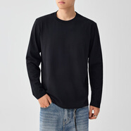 墨麥客（MMAICCO）男裝230g男士打底t恤秋冬精梳棉長(cháng)袖t新款2025秋打底衫恤男純色 黑色 M