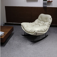 今森一木搖搖躺椅大人陽臺家用休閑客廳懶人搖搖椅輕奢設(shè)計師單人沙發(fā)椅子 米白色皮底座+米白色皮坐墊單椅