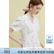 范思藍(lán)恩23FS12642茶歇法式碎花連衣裙女夏季新款V領(lǐng)沙灘長裙 白底紫花 XL