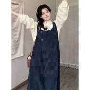 LXKP藏青色條紋毛呢背帶連衣裙女秋冬學(xué)院風(fēng)寬松百搭A(yù)字無 杏色立領(lǐng)襯衫 S 【80-100斤】