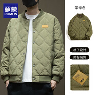 羅蒙空氣棉輕薄棉衣男2025春秋寬松大碼加肥加大休閑棉服胖子棒球外套 軍綠 L