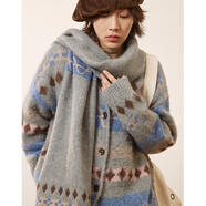 OCTOPUSME章魚(yú)家復古條紋長(cháng)袖針織衫上衣秋慵懶寬松原創(chuàng  )毛衣開(kāi)衫 藍綠色 L  165/88A