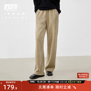 對白復(fù)古燈芯絨直筒休閑褲女新款2025秋冬松緊腰闊腿長褲闊腿褲 淺卡其 S