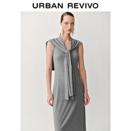 UR2025夏季新款女裝慵懶風(fēng)休閑披肩拼接無(wú)袖連衣裙UWM750065 中灰花灰 XS