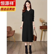 恒源祥高檔針織連衣裙女秋冬2026新款中年媽媽長(cháng)裙春秋毛衣裙長(cháng)袖打底裙 黑色 4XL