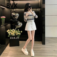 BVX秋季套裝女高檔氣質(zhì)洋氣條紋針織長(cháng)袖開(kāi)衫牛仔短裙時(shí)尚休閑兩件套 圖色 XL