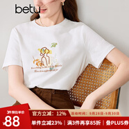 百圖betu女裝夏季新款T恤牙刷繡印花圖案百搭短袖上衣女2404T26 白色 M