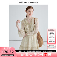 VEGA CHANG法式復古連衣裙女2025年新款夏季小眾設計荷葉邊印花海邊度假裙子 印花（短款） M