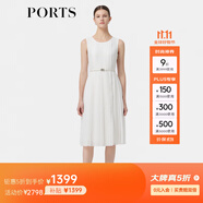 PORTS寶姿春夏新款女裝無袖束腰中長紗織連衣裙ALD8D016KWP007 奶白色 M (6)
