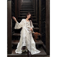 三吉黑花【鳳來(lái)儀】珠管銀絲繡花川西民族裙 米白 M