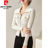 皮爾卡丹（pierre cardin）小香風(fēng)雙拉鏈白色毛衣外套開(kāi)衫女2026春秋大碼歐貨短款針織衫上衣 白色【歐貨歐洲站潮牌/設計感小眾/ XL 【115-130斤】
