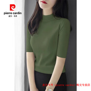 皮爾卡丹（pierre cardin）品牌高檔輕奢夏季綠色半高領(lǐng)五分袖針織打底衫上衣女修身中袖正肩 品牌高端新品-淺軍綠【中袖】 【面料升級】 L 【建議110-120斤】