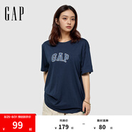 Gap男女裝2025春季新款純棉字母logo短袖T恤常規(guī)上衣美版570044 海軍藍(lán) XL 美碼 2XL亞洲碼185/108A