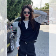 韓系撞色疊穿假兩件長(cháng)袖針織衫女巨好看的早秋感穿搭單穿上衣 2025特漂亮的初春穿搭網(wǎng)紅 S