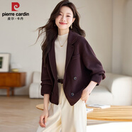 皮爾卡丹（pierre cardin）小香風(fēng)外套女秋冬季2025新款感西裝領(lǐng)雙排扣毛呢開衫短款上衣 咖色 M