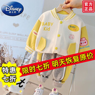 迪士尼（Disney）女童秋裝套裝新款洋氣一周歲女寶寶春秋季運(yùn)動(dòng)服外兩件套嬰兒衣服 黃色棒球服兩件套 90cm