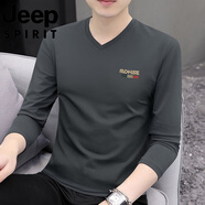 JEEP SPIRIT吉普國際品牌長(cháng)袖t恤男2026秋冬季新款V領(lǐng)內搭外穿休閑打底衫秋衣 1205碳灰 M 建議：90-115斤