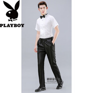 花花公子（PLAYBOY）男士白色領(lǐng)結襯衣演出禮服襯衫舞臺服大合唱服裝演出服婚禮伴郎服 白色短袖+黑褲+黑領(lǐng)結+腰帶 37