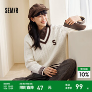 森馬毛衣女撞色V領(lǐng)寬松落肩文藝冬季潮流字母絞花上衣復(fù)古學(xué)院風(fēng) 白色調(diào)00311 XL 170/92A