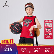 NIKE JORDAN 耐克AJ籃球服套裝23號球衣夏季兒童籃球背心+短褲2件套 正黑色 120 /60 【建議身高110-116cm】