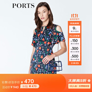 PORTS寶姿商場同款新品女裝優(yōu)雅紅花藍屋露肩連衣裙LN8D131HPT037 丈青印花 XS (2)