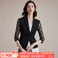 MORELINE沐蘭法式輕奢波點(diǎn)小西裝女2025春秋裝新款高級(jí)感商務(wù)通勤百搭西服 黛黑 L